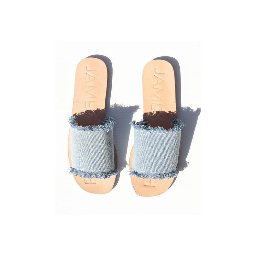 James Smith Denim Fray Slide Sandal Blue Size 37